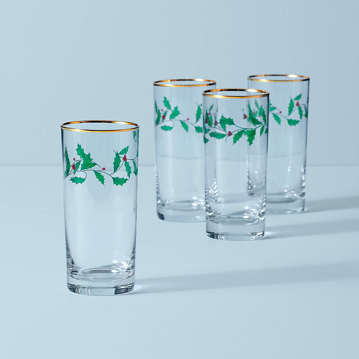 Holiday Holly Highball Glasses, Set of 4
