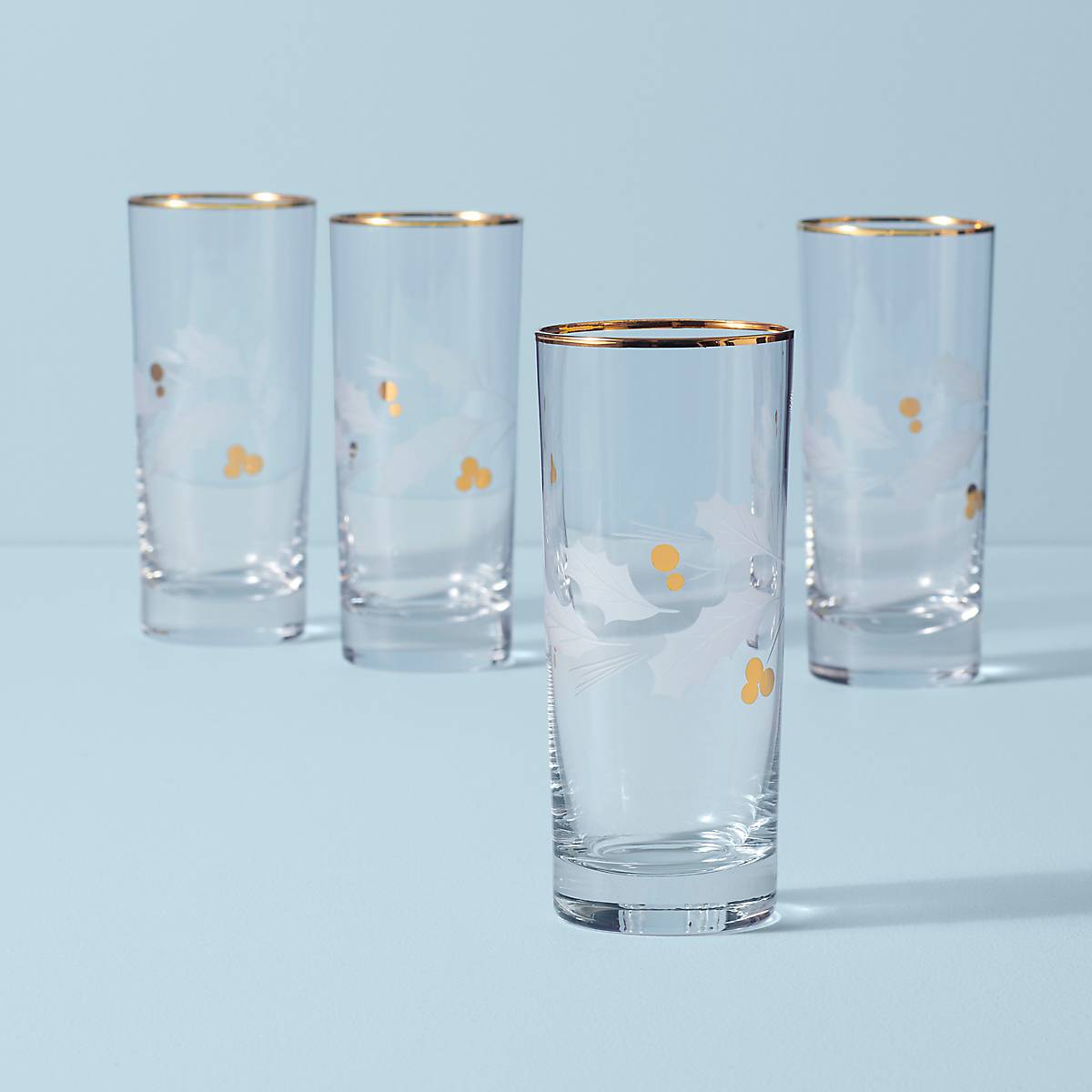 Holiday Gold-Rim Highball Glasses, Set of 4