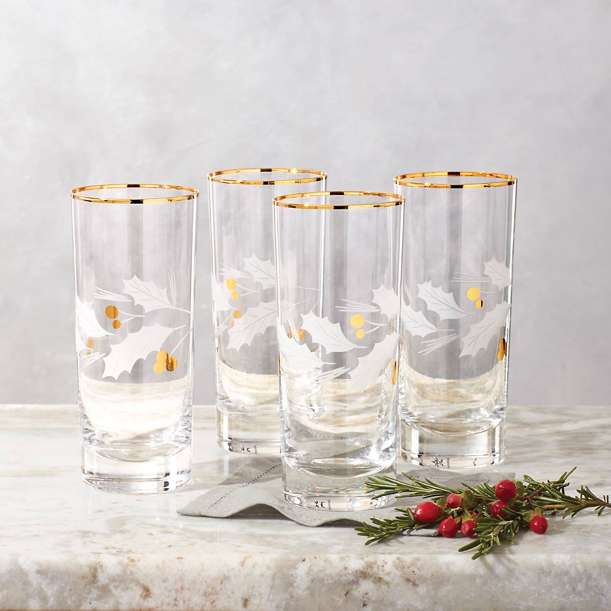 Holiday Gold-Rim Highball Glasses, Set of 4 - Image 4