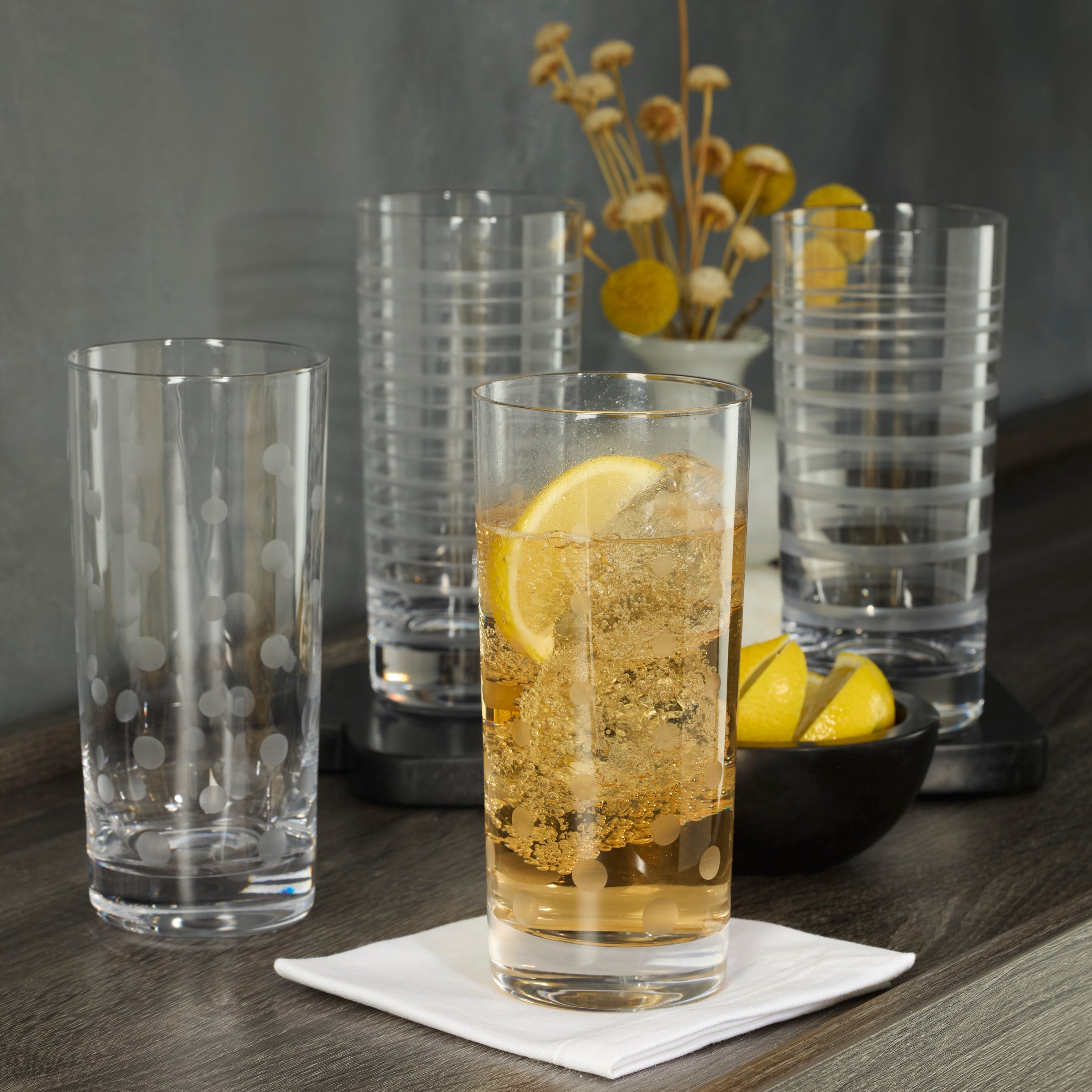 Etched Dot & Swirl Highball Glasses, Set of 4 - Image 3