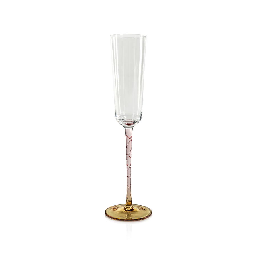 Crackled Stem Glassware - Amber and Pink