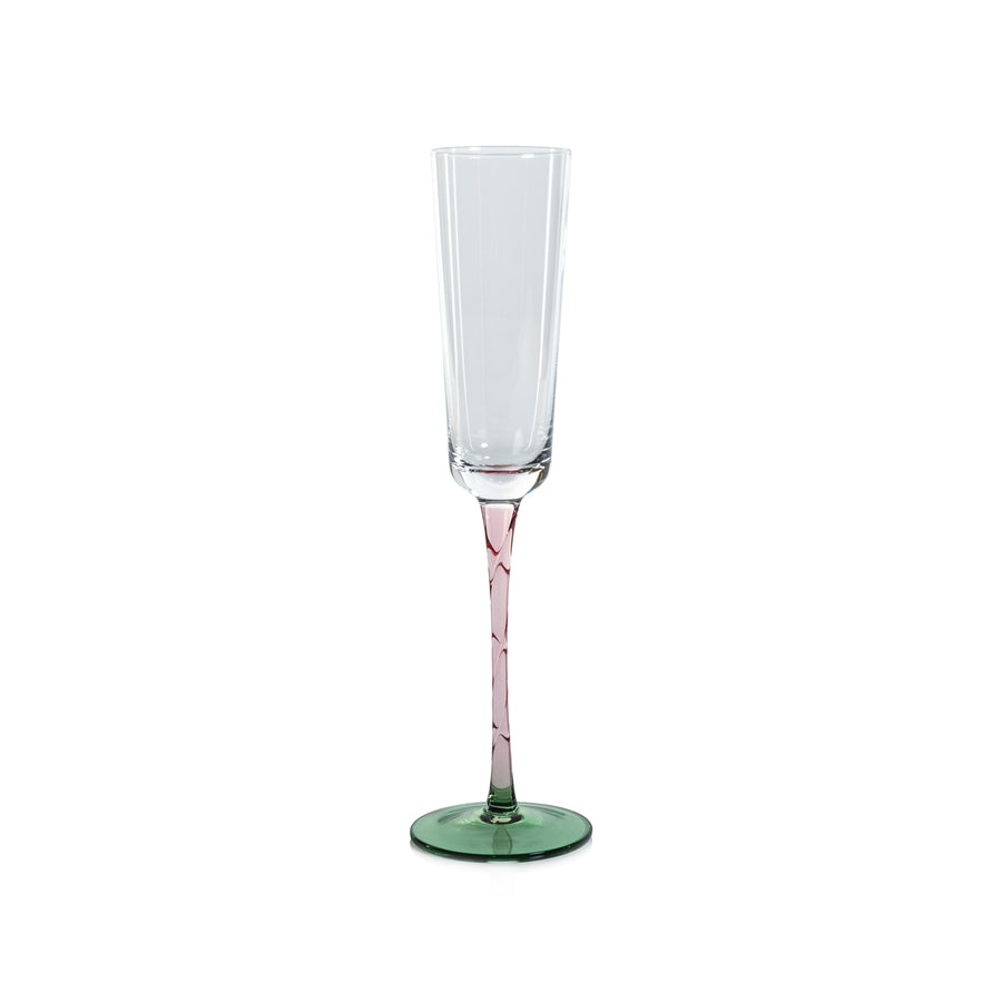 Crackled Stem Glassware - Green and Pink