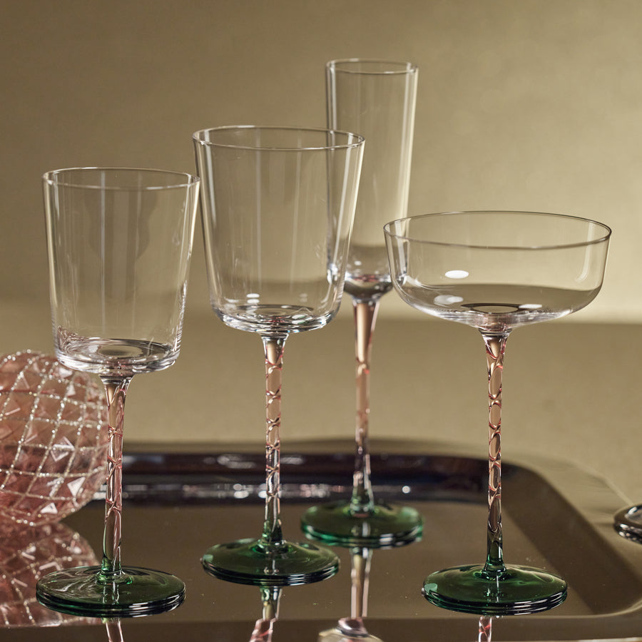 Crackled Stem Glassware - Green and Pink - Image 2