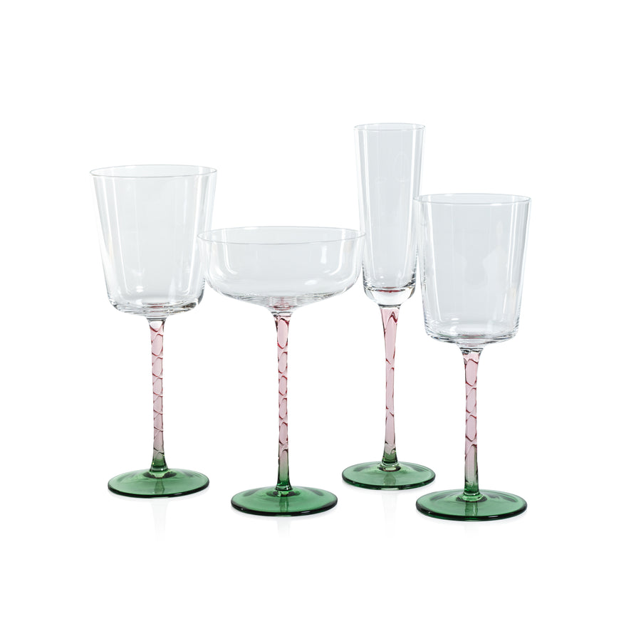 Crackled Stem Glassware - Green and Pink - Image 3