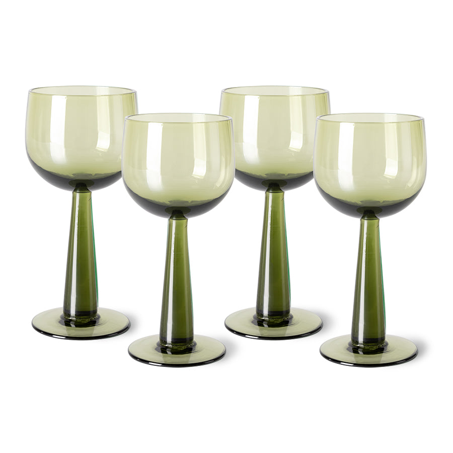 Tall Olive Green Wine Glasses - Set of 4